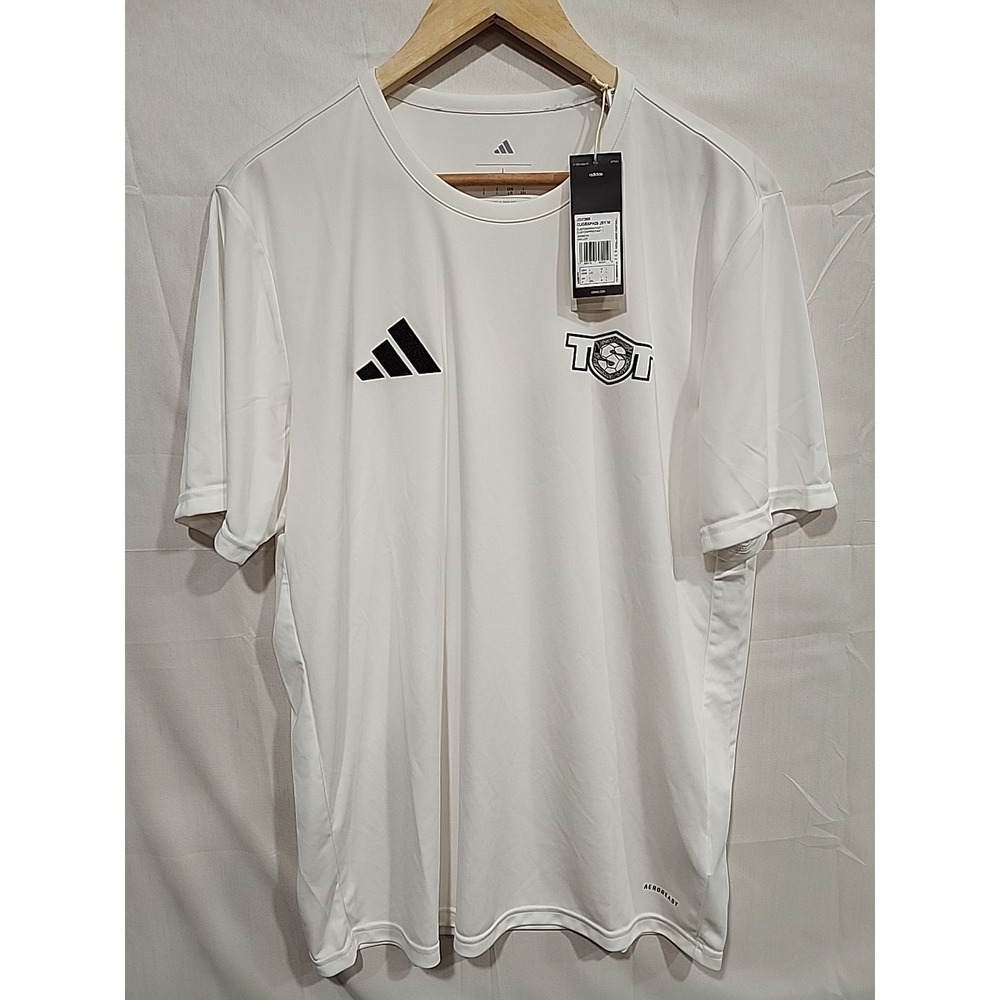 Adidas Aeroready T-shirt NWT Mens L, Short Sleeve White "The Soccer‎ Club" Logo
